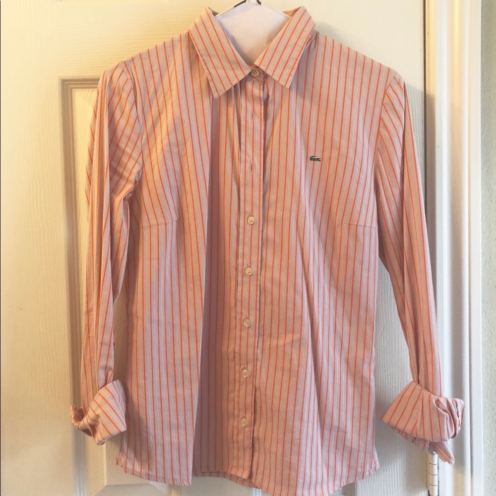Lacoste stripped pink and blue button down
